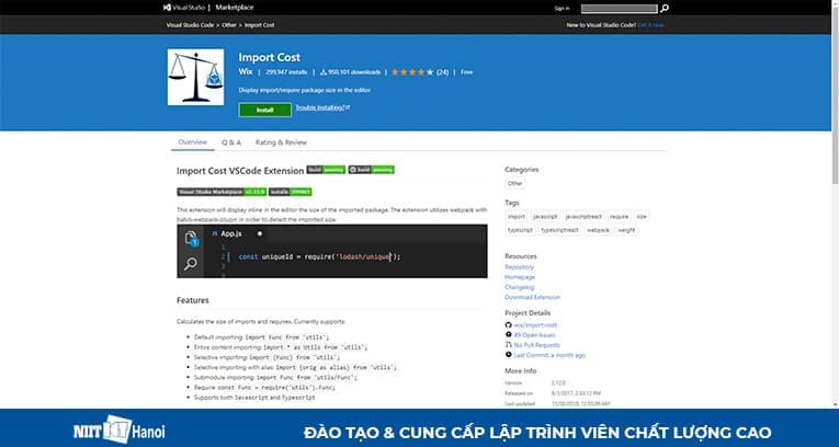 Extension hữu ích trên VS Code dành cho lập trình Javascript - Import Cost