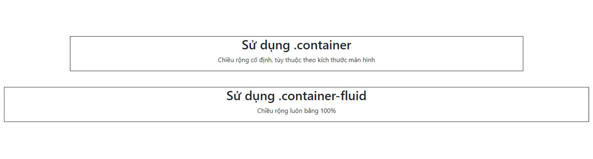 So sánh chiều rộng của .container và .container-fluid trong Bootstrap