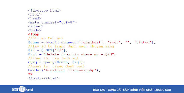 Viết mã để xóa dữ liệu trong PHP