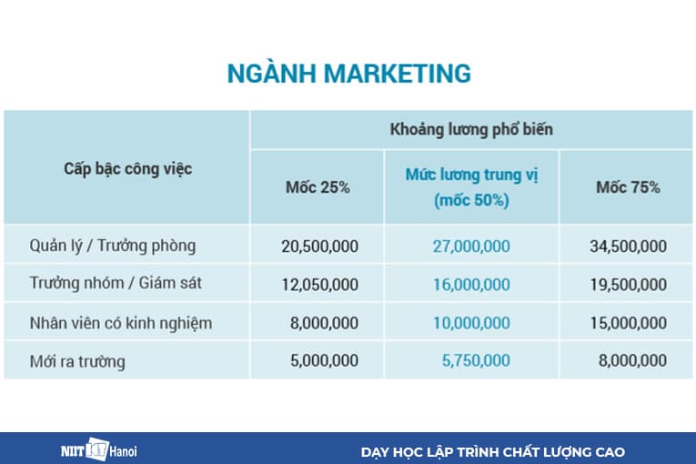 Báo cáo thống kê lương Ngành Marketing năm 2019 cho dân khối A1 tham khảo (Số liệu theo: VietnamWorks)