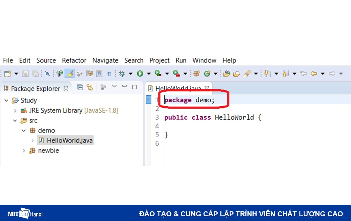 Eclipse IDE tự động thêm tên package vào đầu đoạn code