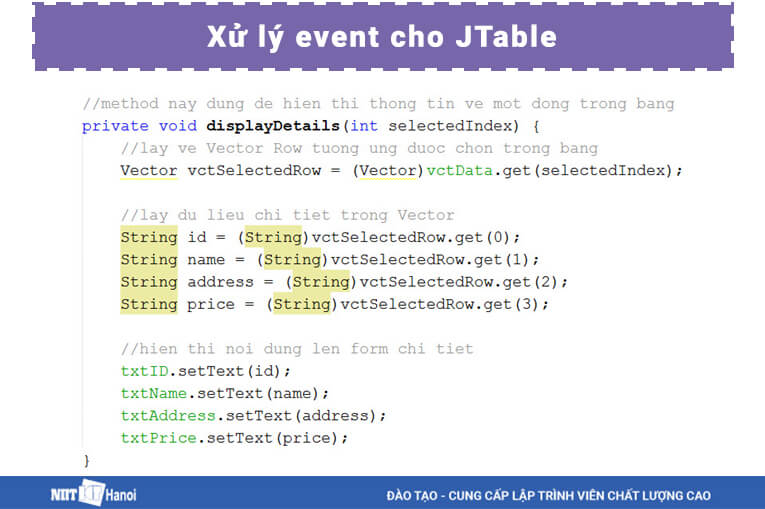 Xử lý Event cho JTable - Lập trình Java Swing