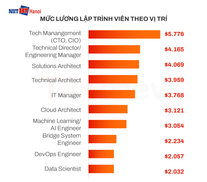 Mức lương lập trình viên 2022 theo vị trí