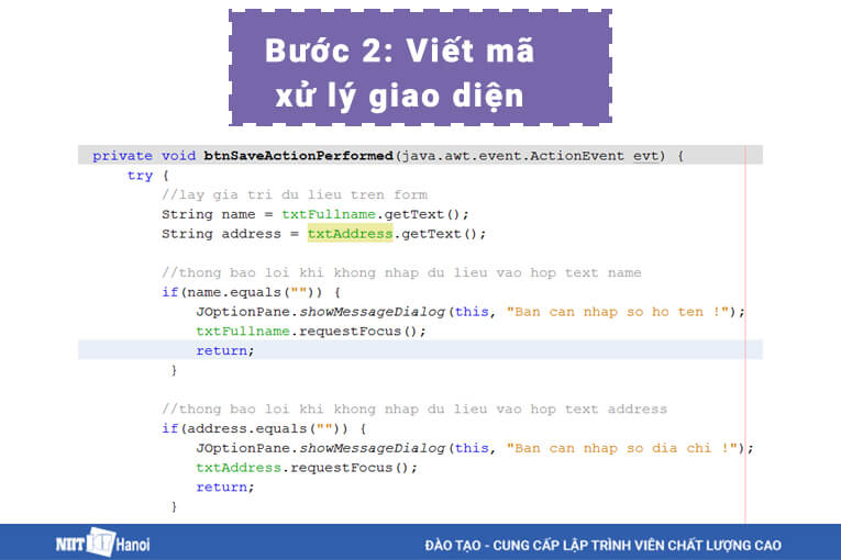 Viết mã xử lý giao diện - Lập trình Java với Swing