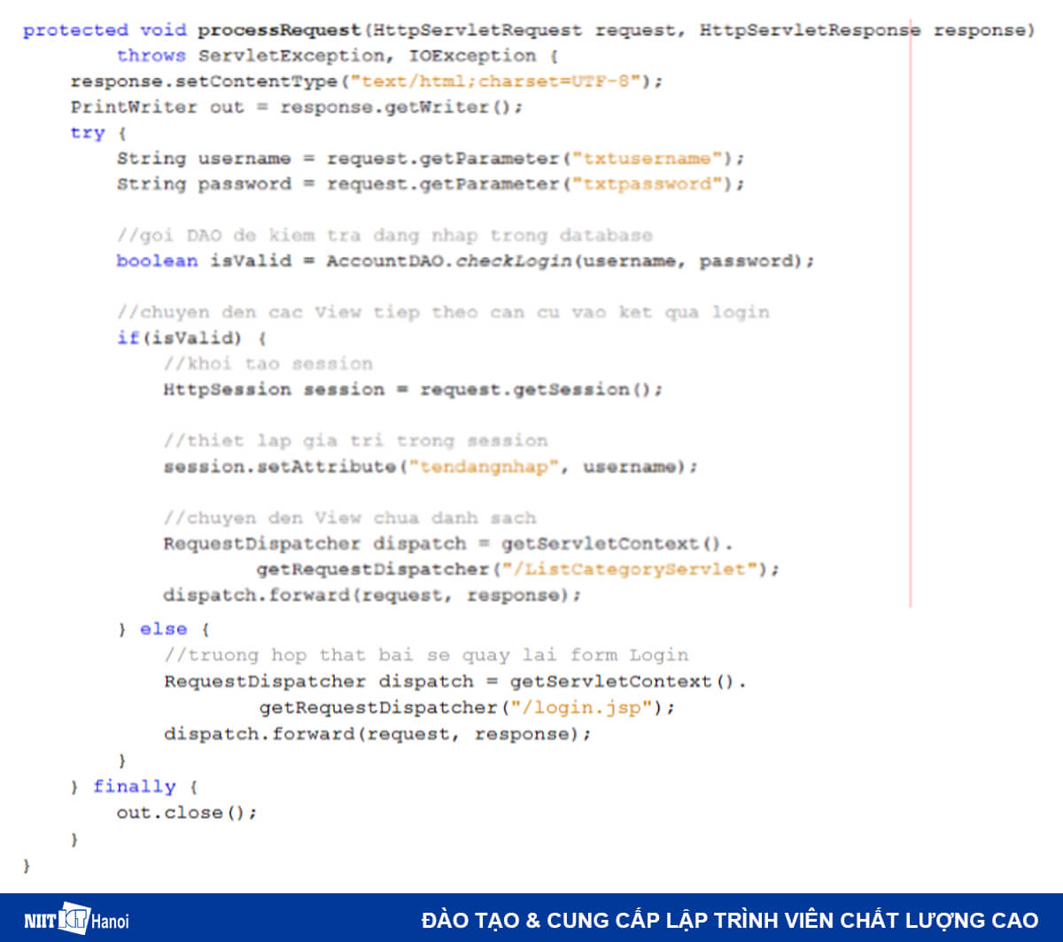 Chức năng Login / Logout với JSP và Servlet: Viết mã cho controller để gọi DAO