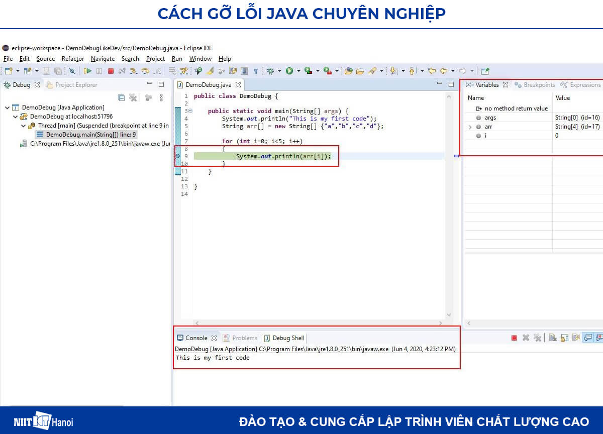 Cửa sổ hỗ trợ gỡ lỗi Java trên Eclipse