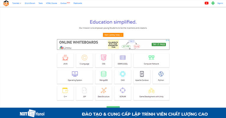 Trang web hướng dẫn lập trình Java: Studytonight