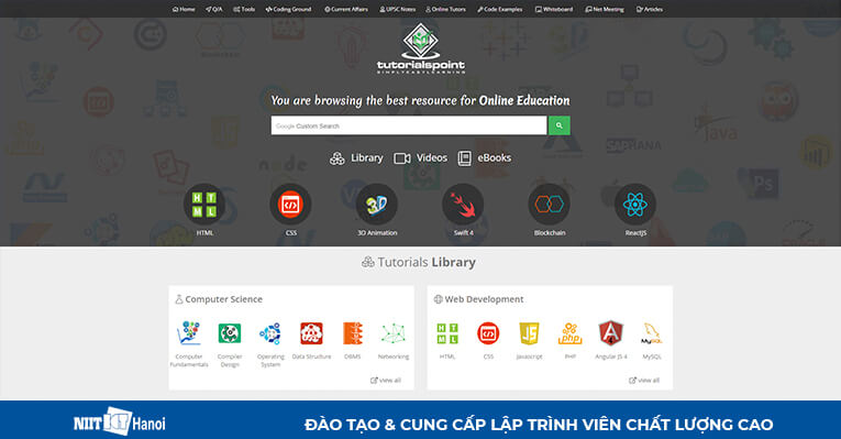 Trang web hướng dẫn lập trình Java: Tutorialspoint