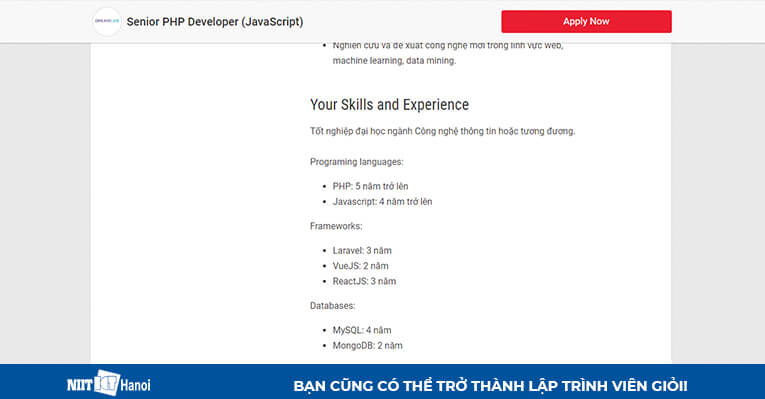 Yêu cầu kỹ năng, kinh nghiệm vị trí Senior PHP Developer