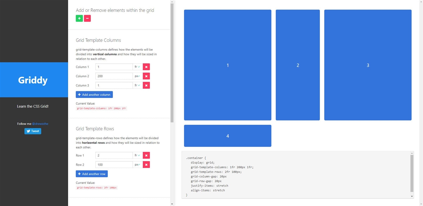 Trình tạo bố cục CSS GRID - Griddy