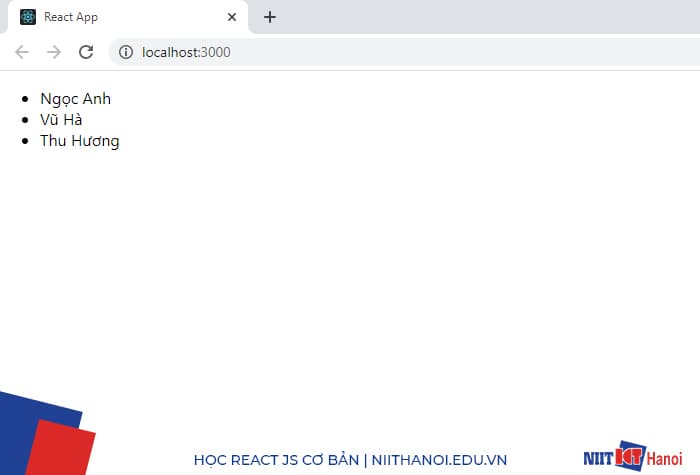 Ví dụ hiển thị danh sách bằng React JS