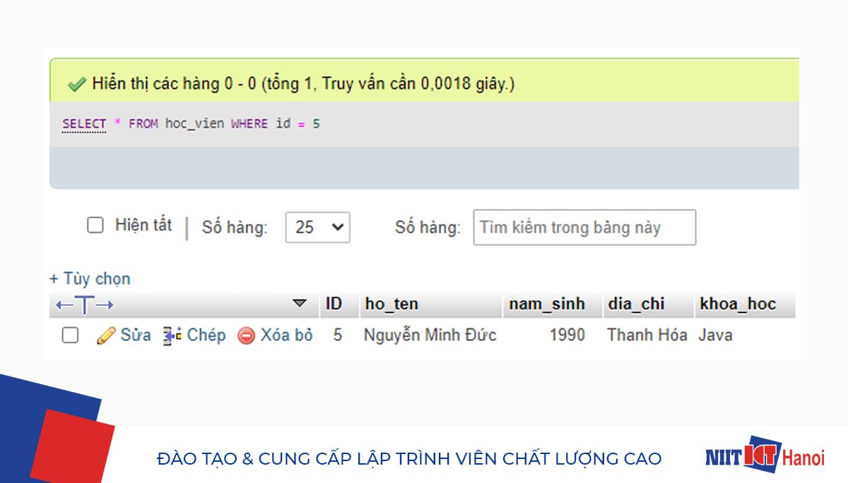 Ví dụ sử dụng câu lệnh WHERE trong SQL