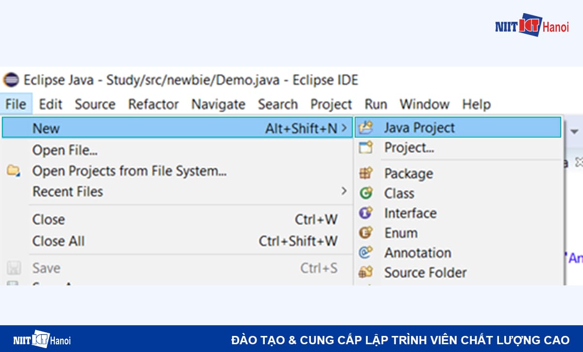 Các bước tạo Project Java mới (Bước 1)