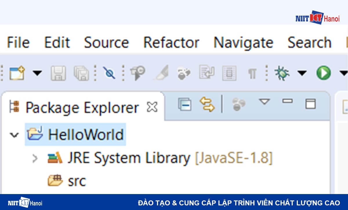 Project Java mới tạo xuất hiện trong Package Explorer