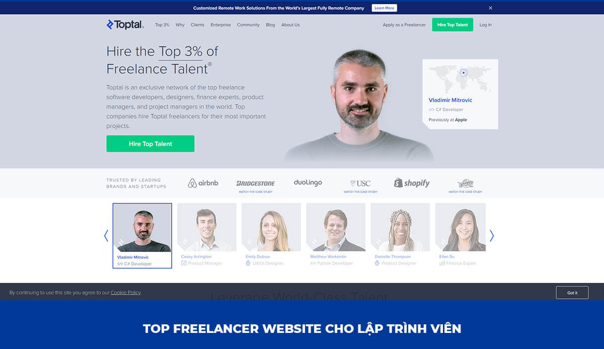 Freelancer Website cho Lập trình viên: Toptal.com