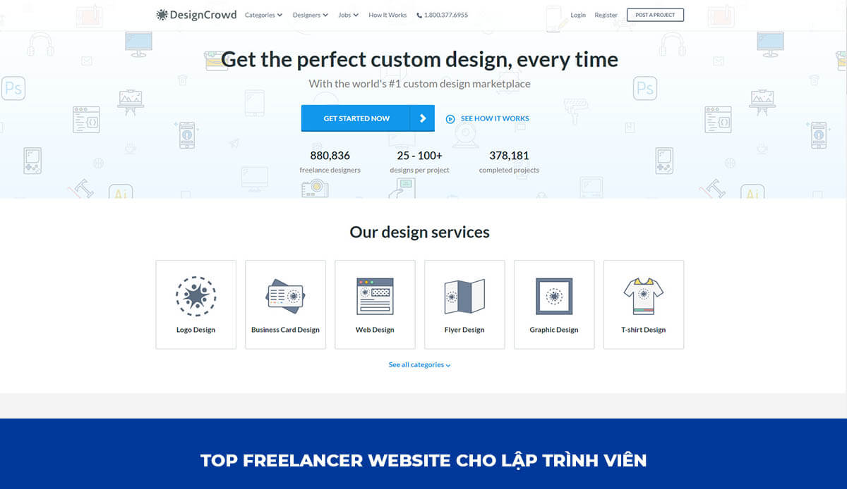 Freelancer Website cho Lập trình viên: DesignCrowd.com