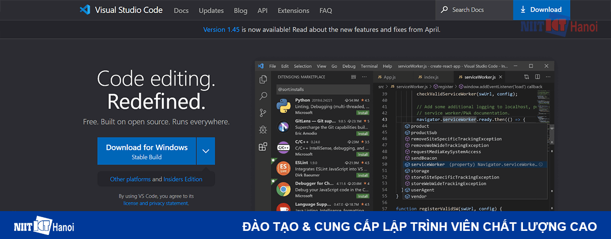 Giao diện tải Visual Studio Code trên trang chủ