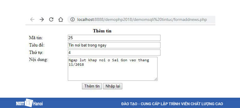 Thực thi chương trình và xem kết quả: Nhập dữ liệu mới