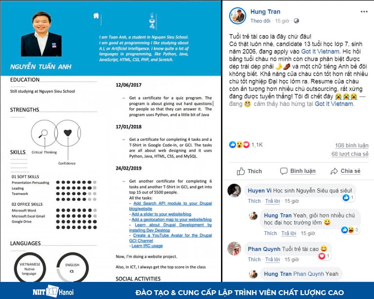  Founder CEO Got It đăng CV của Nguyễn Tuấn Anh trên trang cá nhân