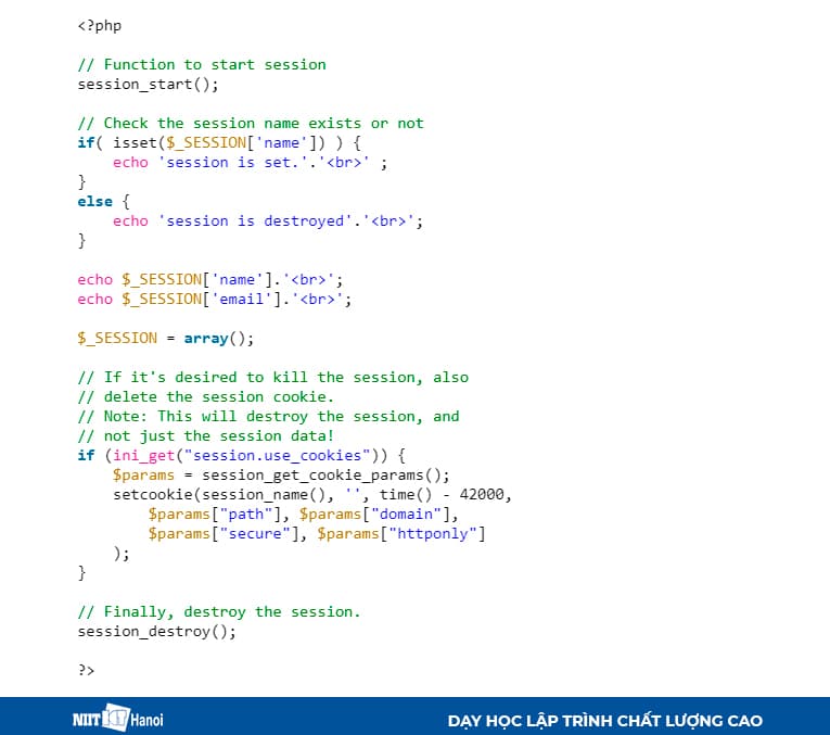 Sử dụng hàm session_destroy() trong PHP