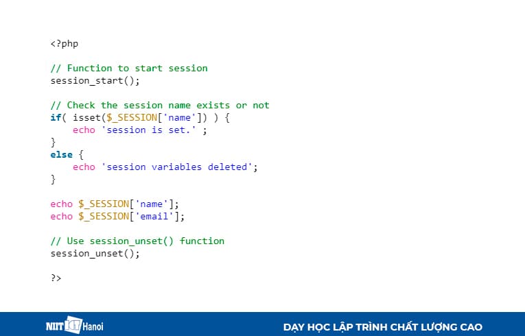 Sử dụng hàm session_unset trong PHP