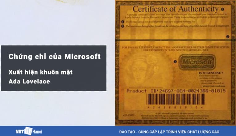Hình ảnh của Ada Lovelace xuất hiện trong chứng chỉ xác thực Hologram của Microsoft