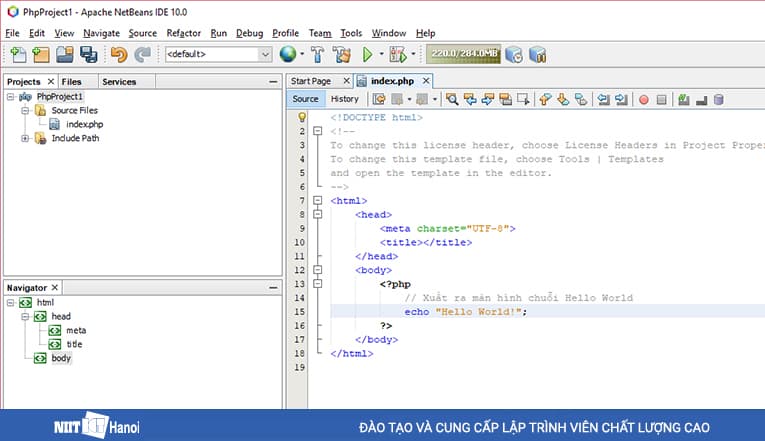 Copy/Paste Code chương trình Hello World vào NetBeans