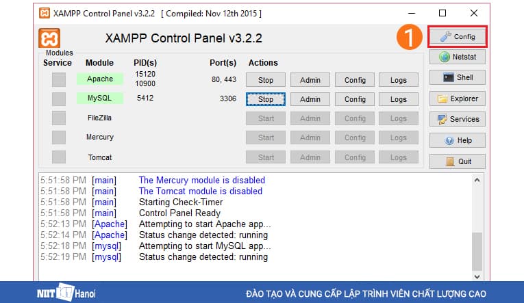 Bấm vào Config - Thay đổi cổng (Port) trong XAMPP